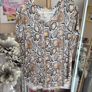 CHANEL Black and Brown Snake Print Blouse